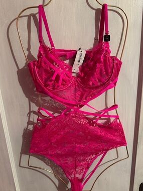 La SENZA Hot Pink Lace Strappy Bodysuit